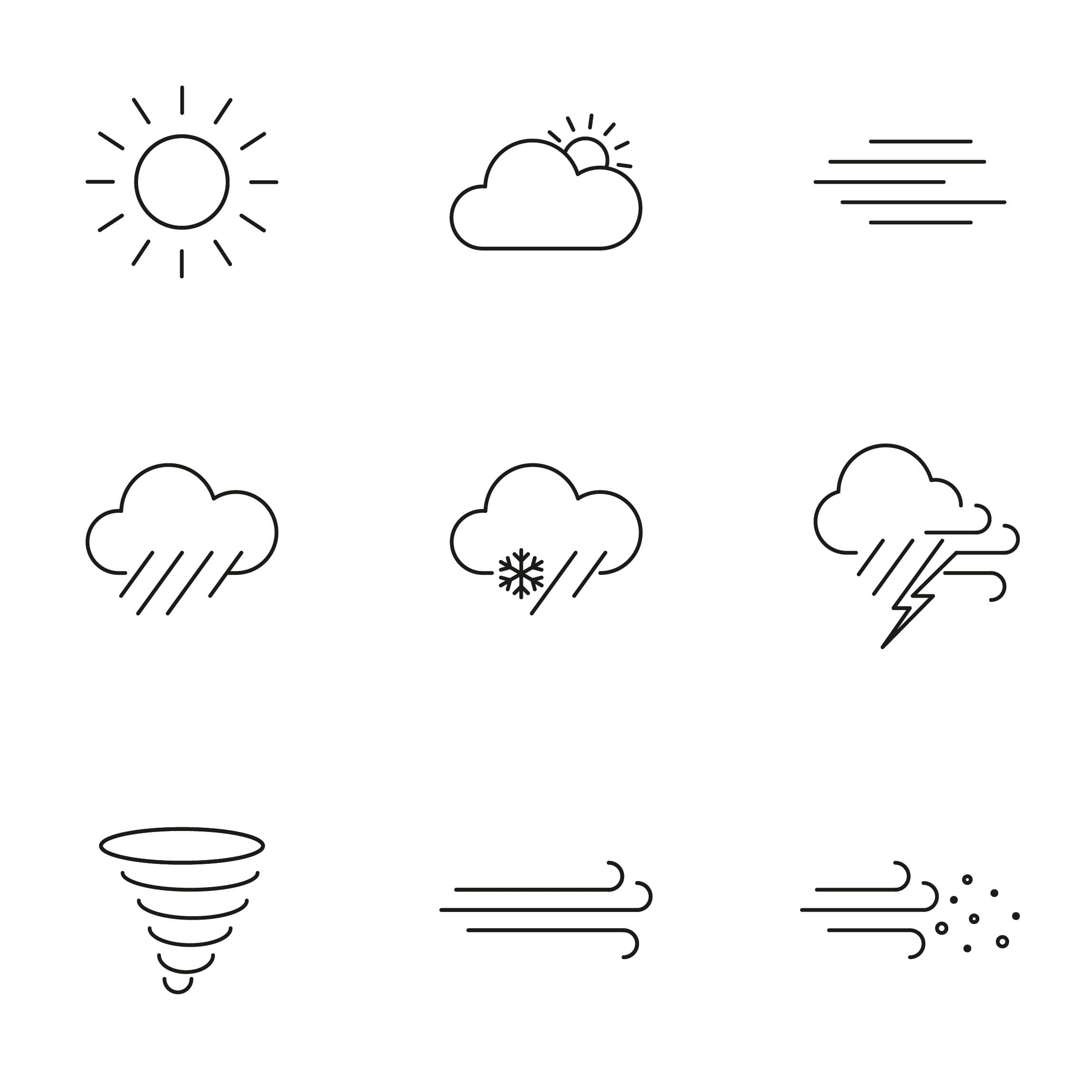 Selection of weather icons in a linear style