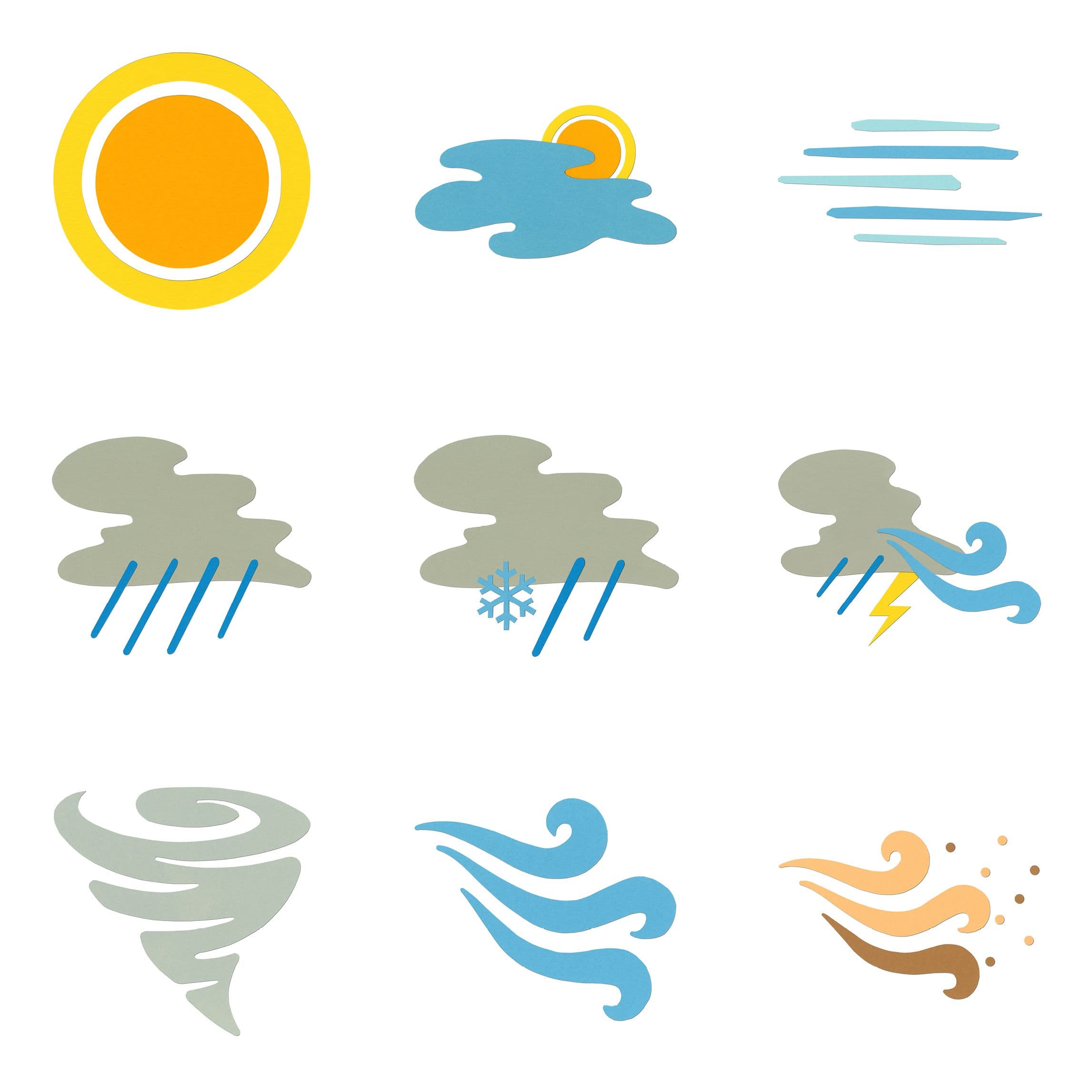 Selection of weather icons in a collage style