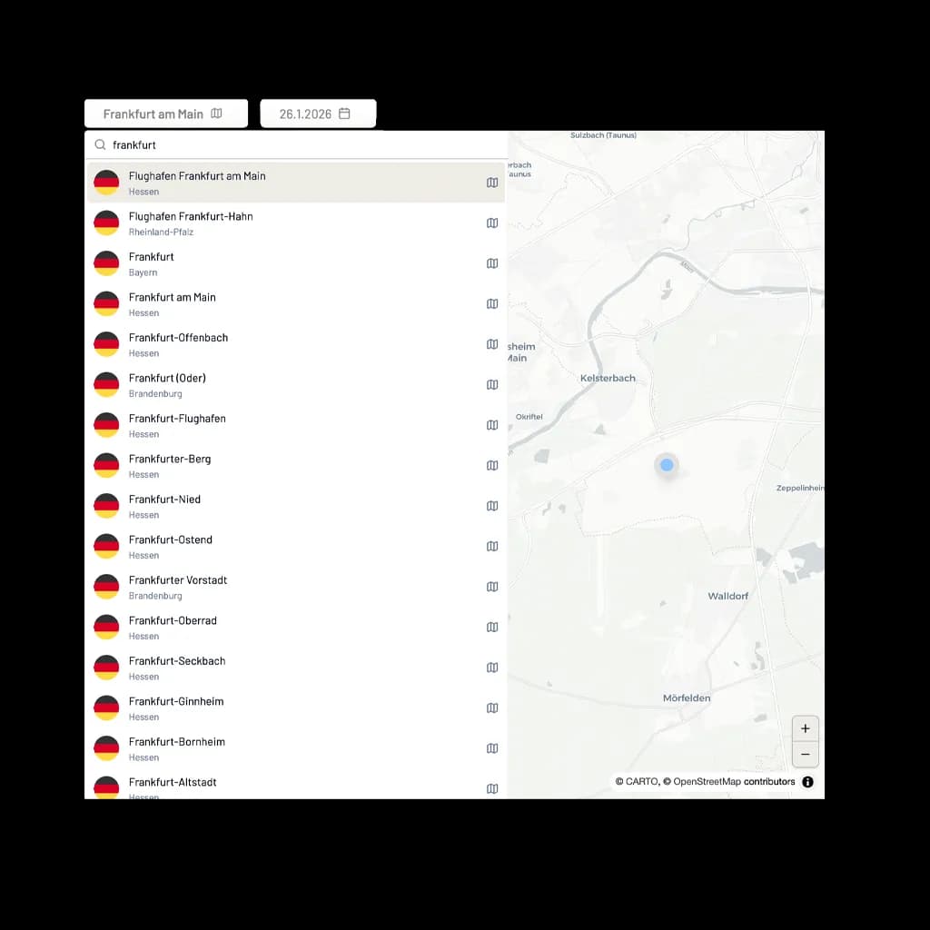 Screenshot „Ort auswählen“